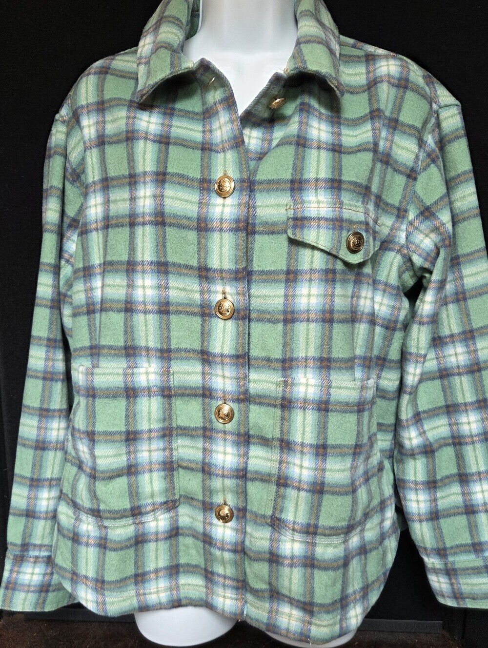 American Eagle Outfitters Mint Green Plaid Button-Front Jacket Shaket Small
